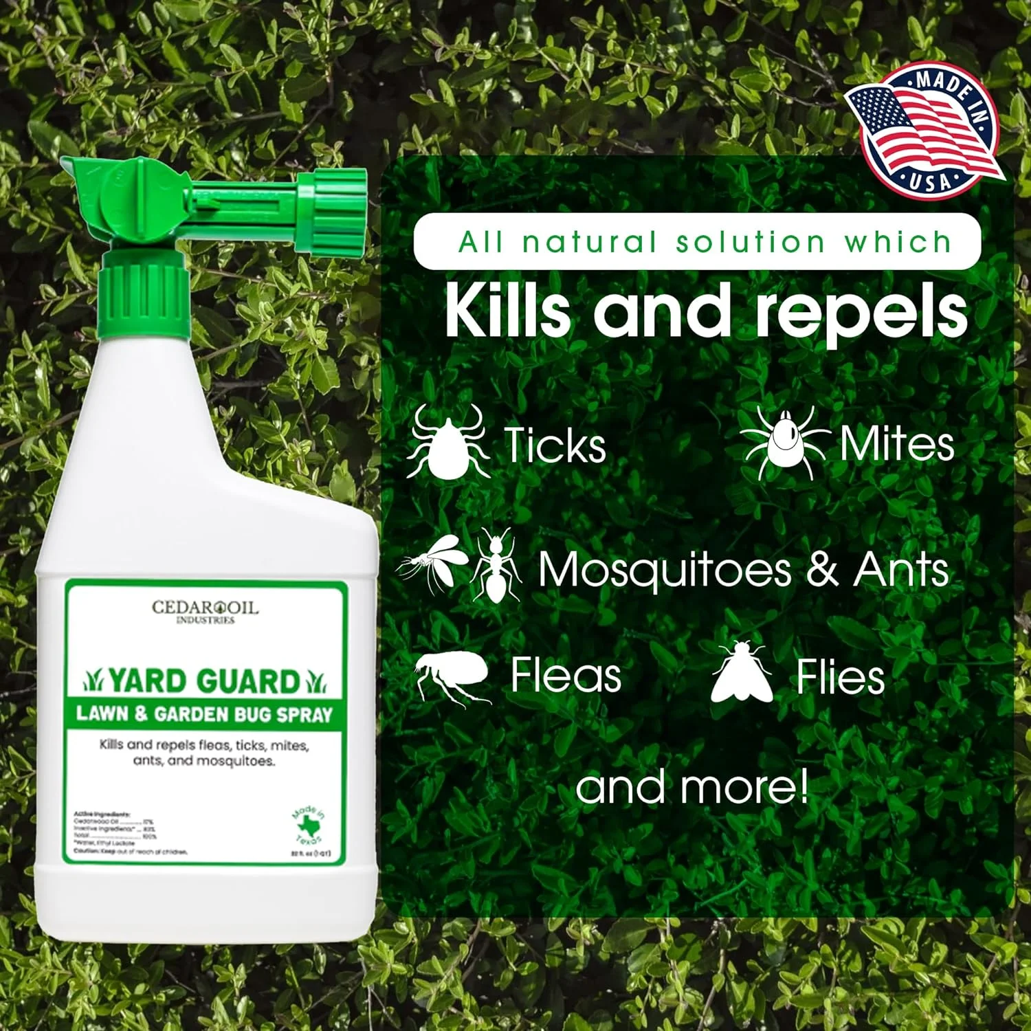 Yard Guard | Non-toxic, Natural, Ready-to-Use Outdoor Pest Control Spray Safe for Pets & Family | Kills & Repels Fleas, Ticks, Flies, Ants, Mites, Mosquitoes, & More | 32 Fl Oz with Hose End Sprayer