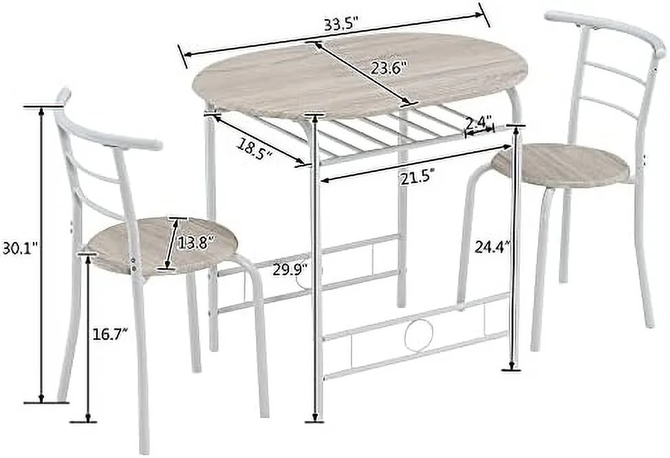 HYHBIBOOM 3-Piece Dining Table Set - Small Kitchen Breakfast Table Set - Wooden Table and 2 Chairs with Metal Frame - Compact Breakfast Nook Dining Set with Built-in Wine Rack - Space Sav