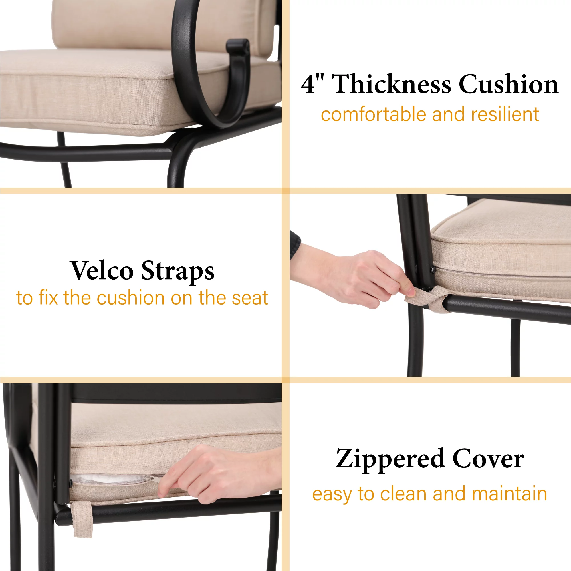 Sophia&William Steel Patio Dining Chairs Set of 4 with Beige Cushion and Pillow