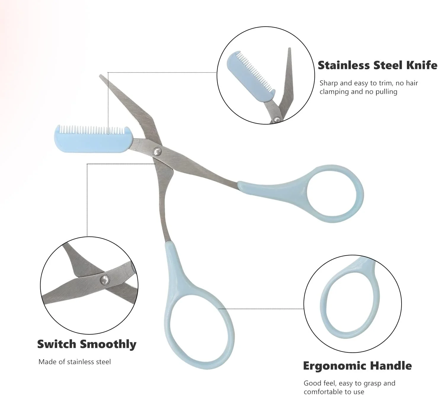 2PCS Eyebrow Trimmer Scissors with Comb Professional Eyebrow Comb Scissors Stainless Steel Precision Eyebrow Scissors Eyebrow Trimming Tool Small Eyebrow Grooming Beauty Tool for Men Women Y3MSJ (B)