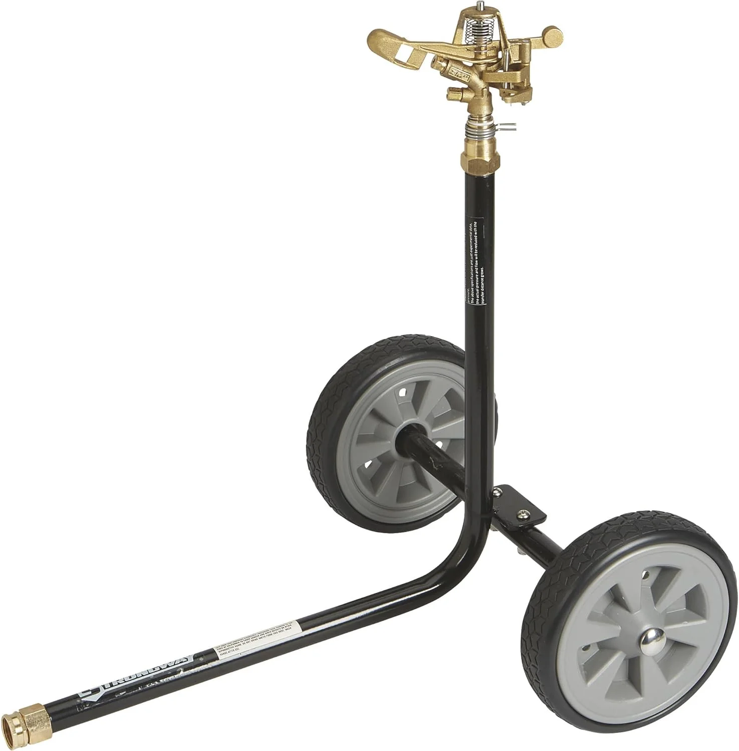 Wheeled Sprinkler - 3/4in. Brass Sprinkler Head with 2 Nozzles, 8in. Poly Wheels