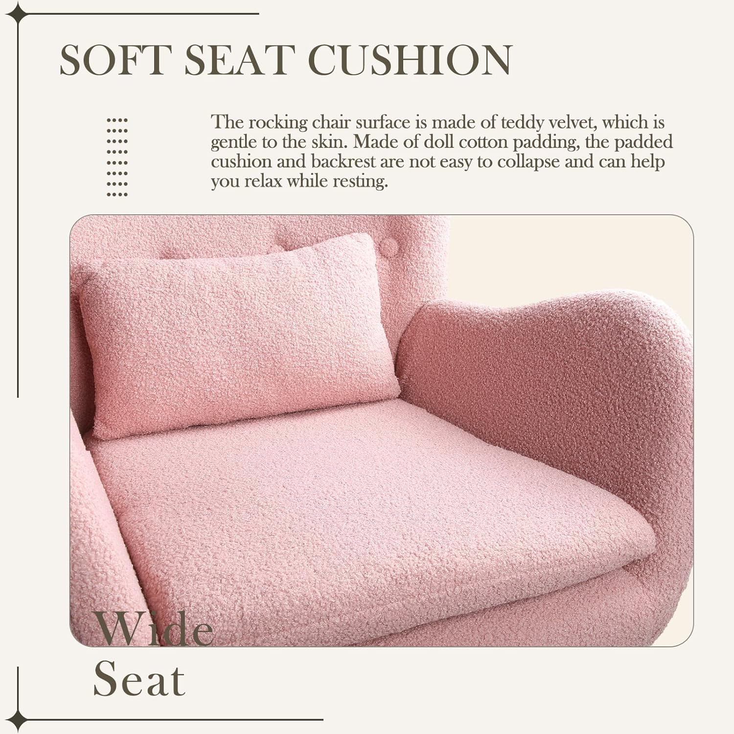 TJCGDTY Rocking Chair Nursery Rocker Teddy Upholstered Rocking Chair Indoor with High Backrest Rocking  Chair  Padded Seat Nursing Chair with Headrest