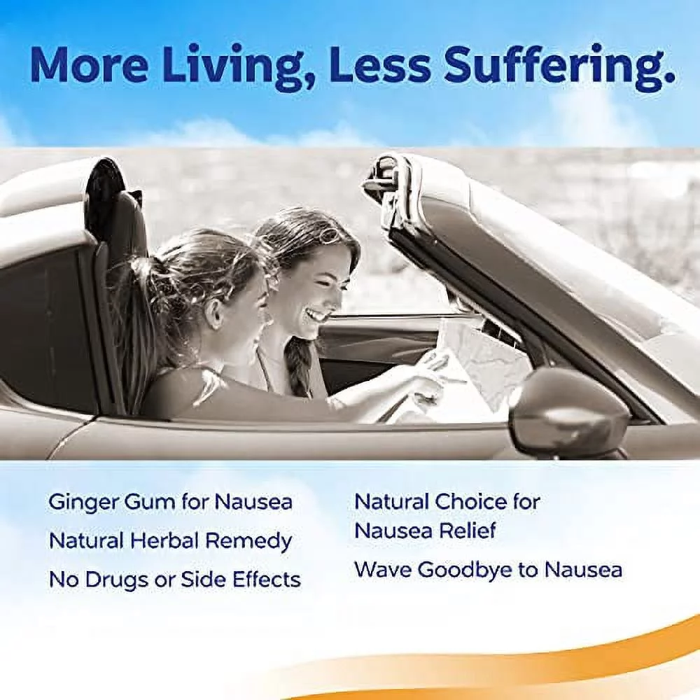 Sea-Band Anti-Nausea Ginger Gum For Motion & Morning Sickness, 24 Pieces