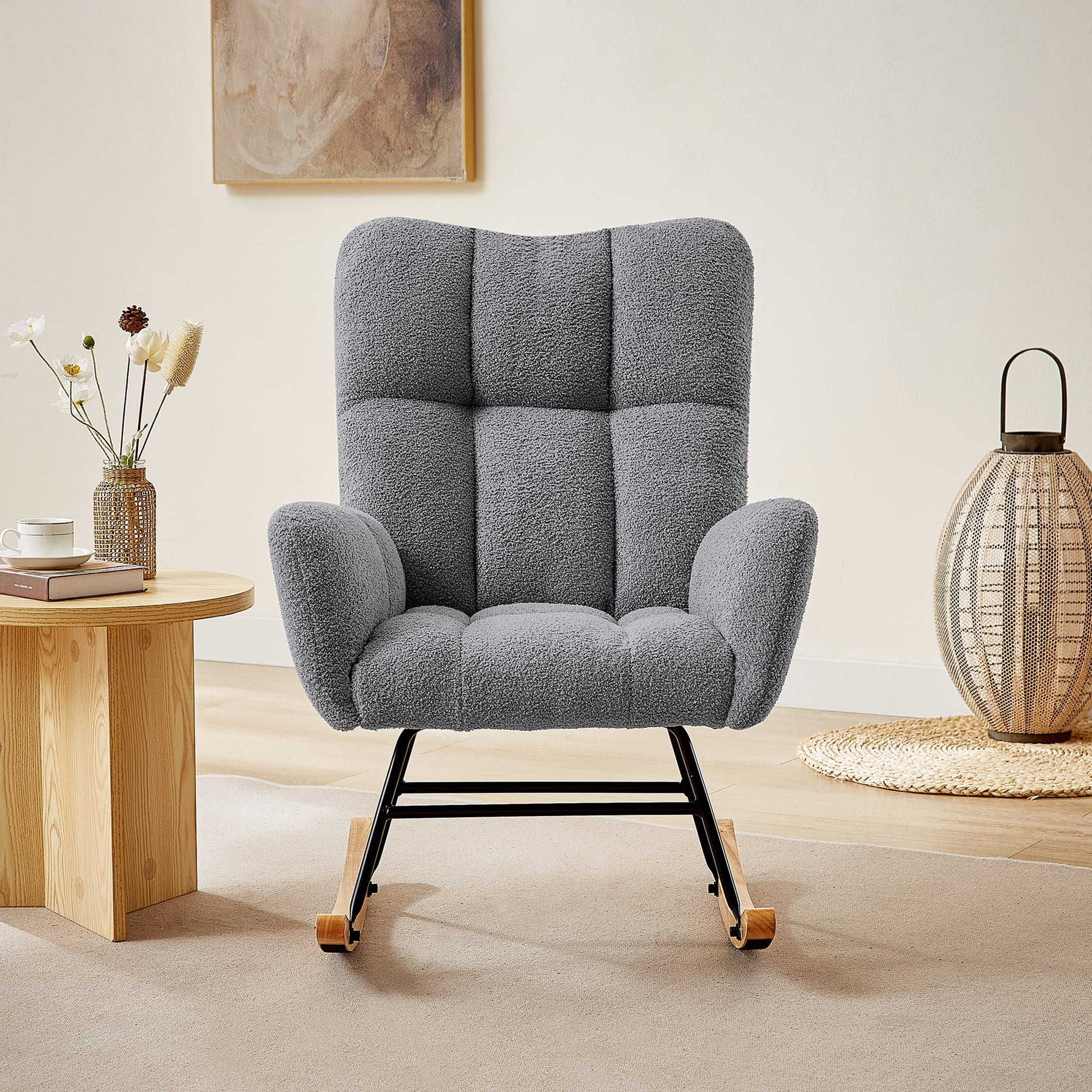 DeeHome grey teddy fabric rocking chair