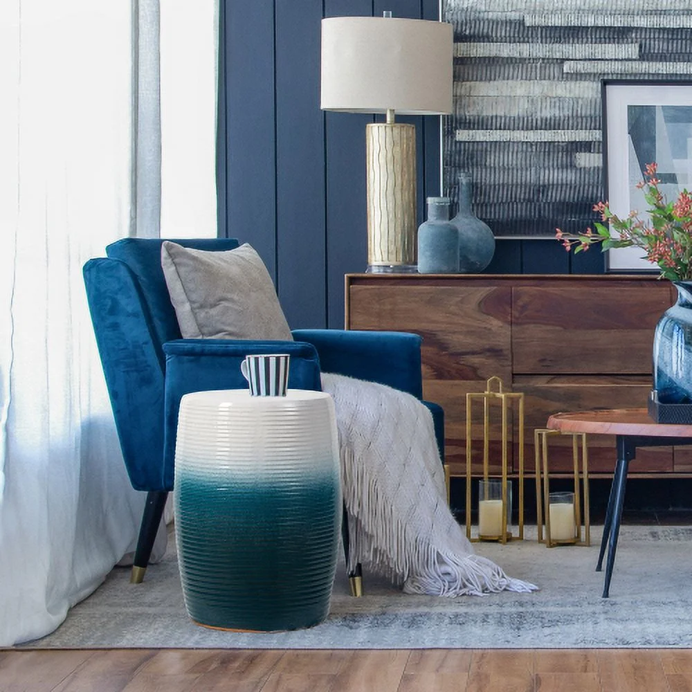 LEIYEHOOM D13x18.5” Ceramic Decorative Garden Stool  Blue