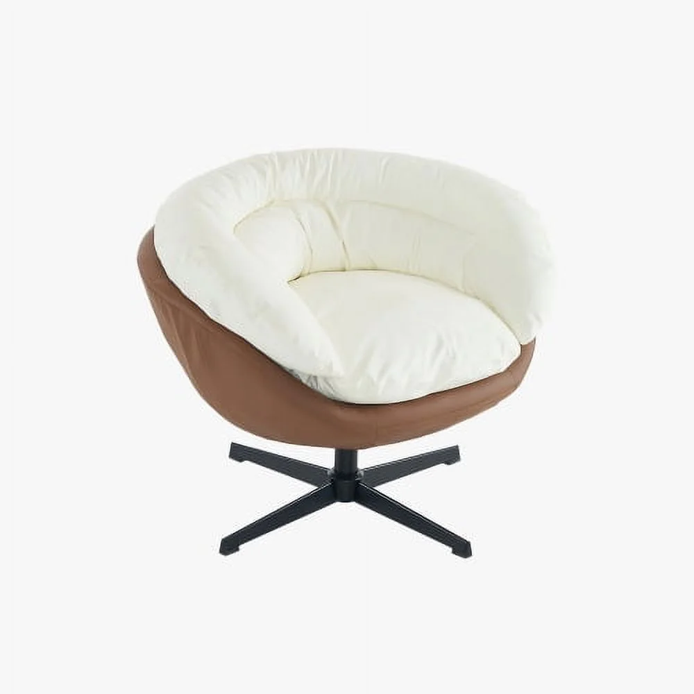 LEIYEHOOM Modern Leisure Chair  Degree Swivel Cuddle Barrel Accent Sofa Chairs  Round Armchairs with Wide Upholstered  Fluffy Seat Cushion and Back  Two Tone ( Brown and White )