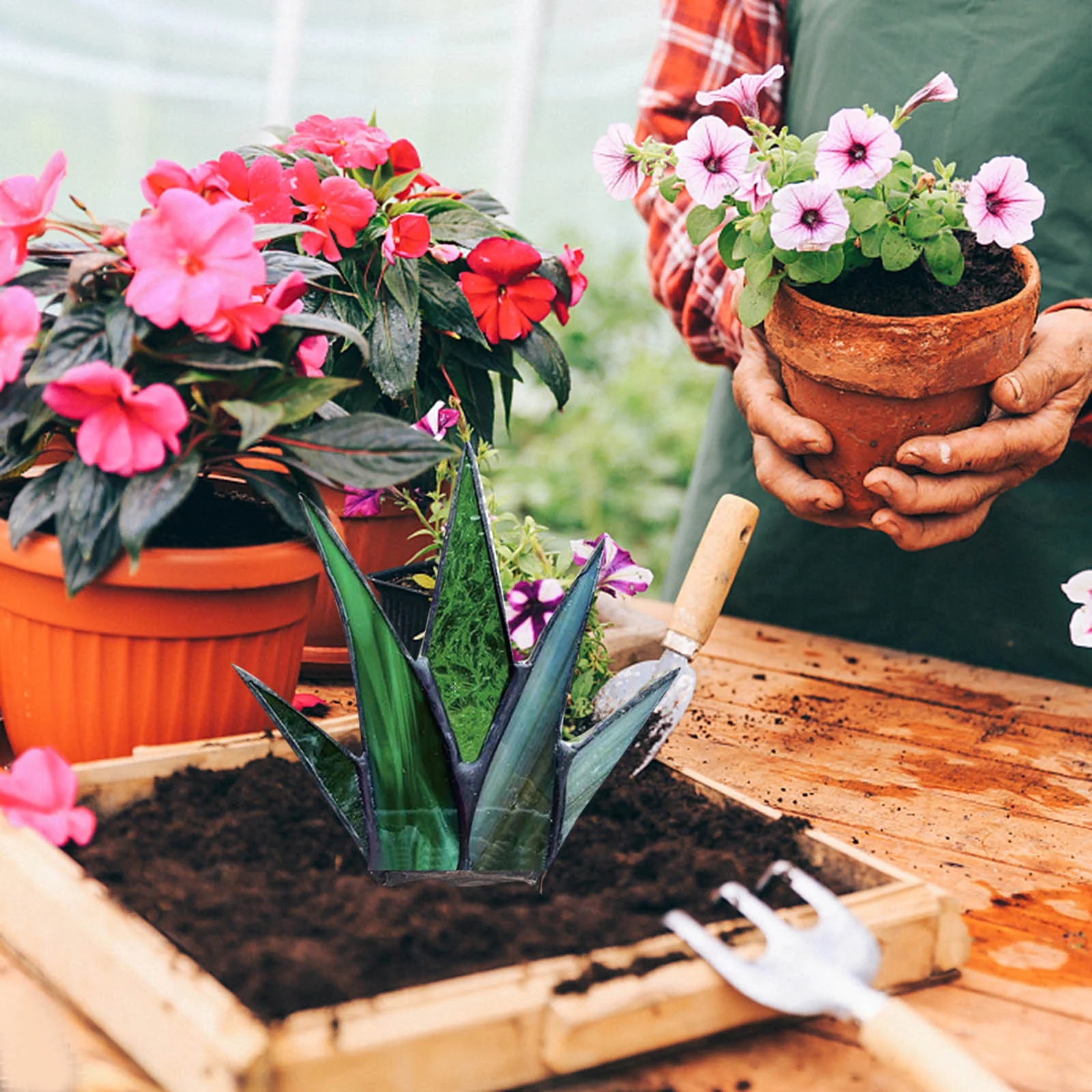 SIfdSeng Miniature Stained Acrylic Cute Agaves Aloe Potted in Ceramic Stained Agaves Aloe Potted in Terra Cotta Planter Pot Father's Day Gifts From Daughter and Son in Law