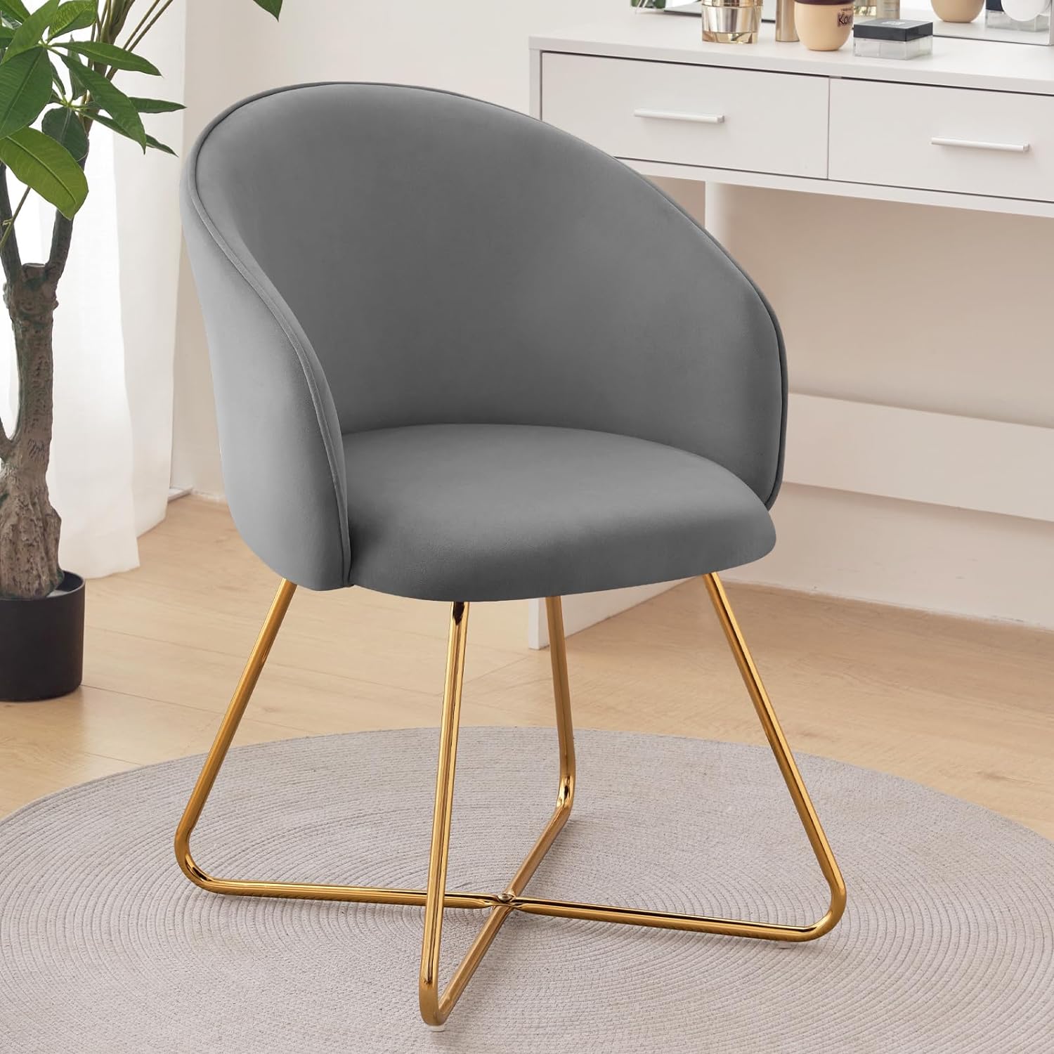 YPNLZQ Velvet Vanity Chair Modern Comfy Lounge Upholstered Barrel Chair  Room Bedroom Dining Room Office 1pcs (Pink)