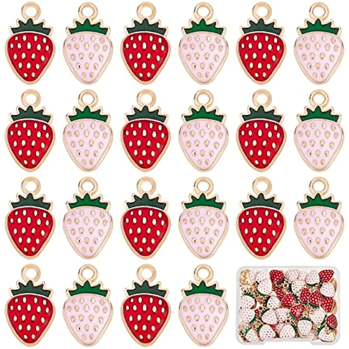 1 Box 60Pcs 2 Colors Enamel Strawberry Charms Bulk Pink Strawberries Charms Red Strawberry Charms Fruit Flatback Charms for Jewelry Making Alloy Enamel Charms Fruit Earrings Supplies Craft