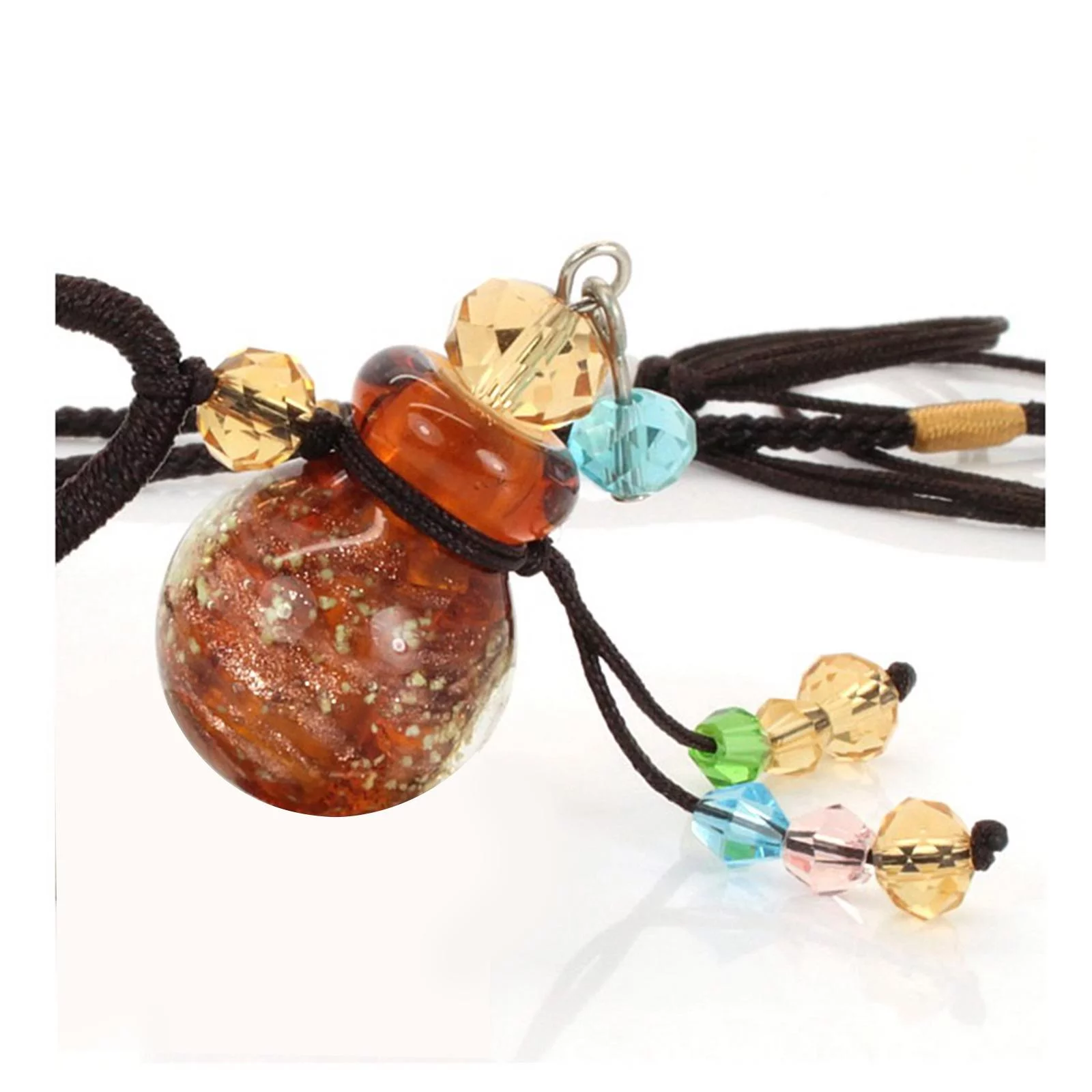 Glass Small Gourd Essential Oil Diffuser Pendant Necklace Perfume Bottle Amber