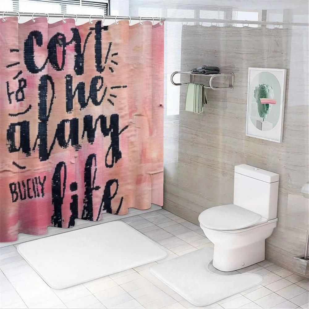 Akjvoe Bathroom Shower Curtain Brush Live Creative Life Inspirational Wall Cute Quote Hand Waterproof Bath Curtain Set with Hooks