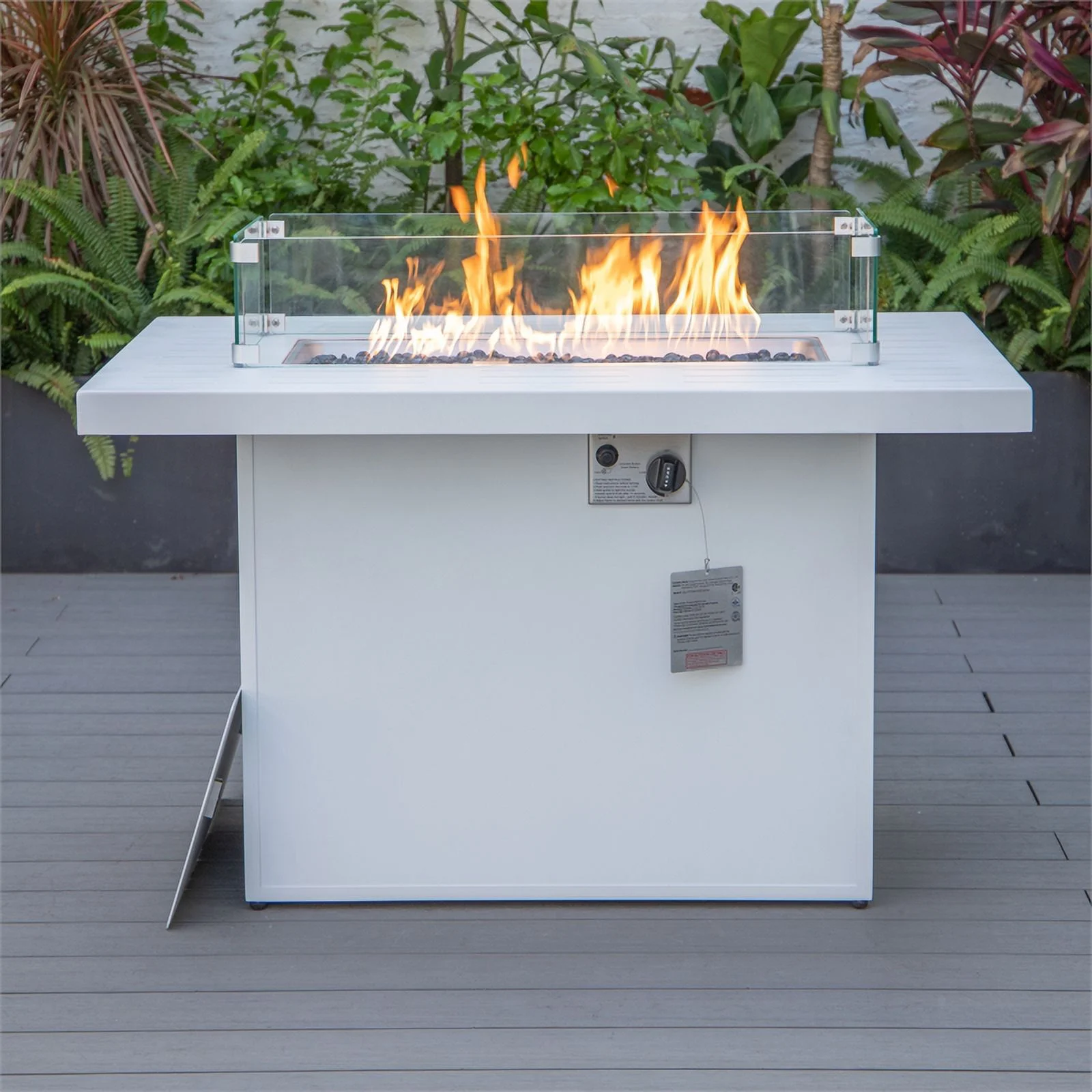 Afuera Living Patio Aluminum Propane Fire Pit Table in White