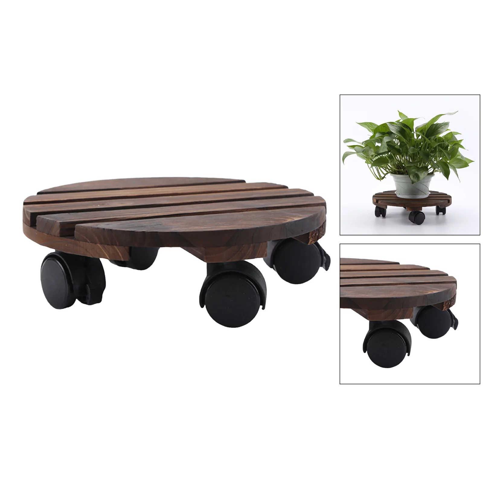 Rolling Plant Stand Round Flower Pot Trolley Stand With Wheels 35cm