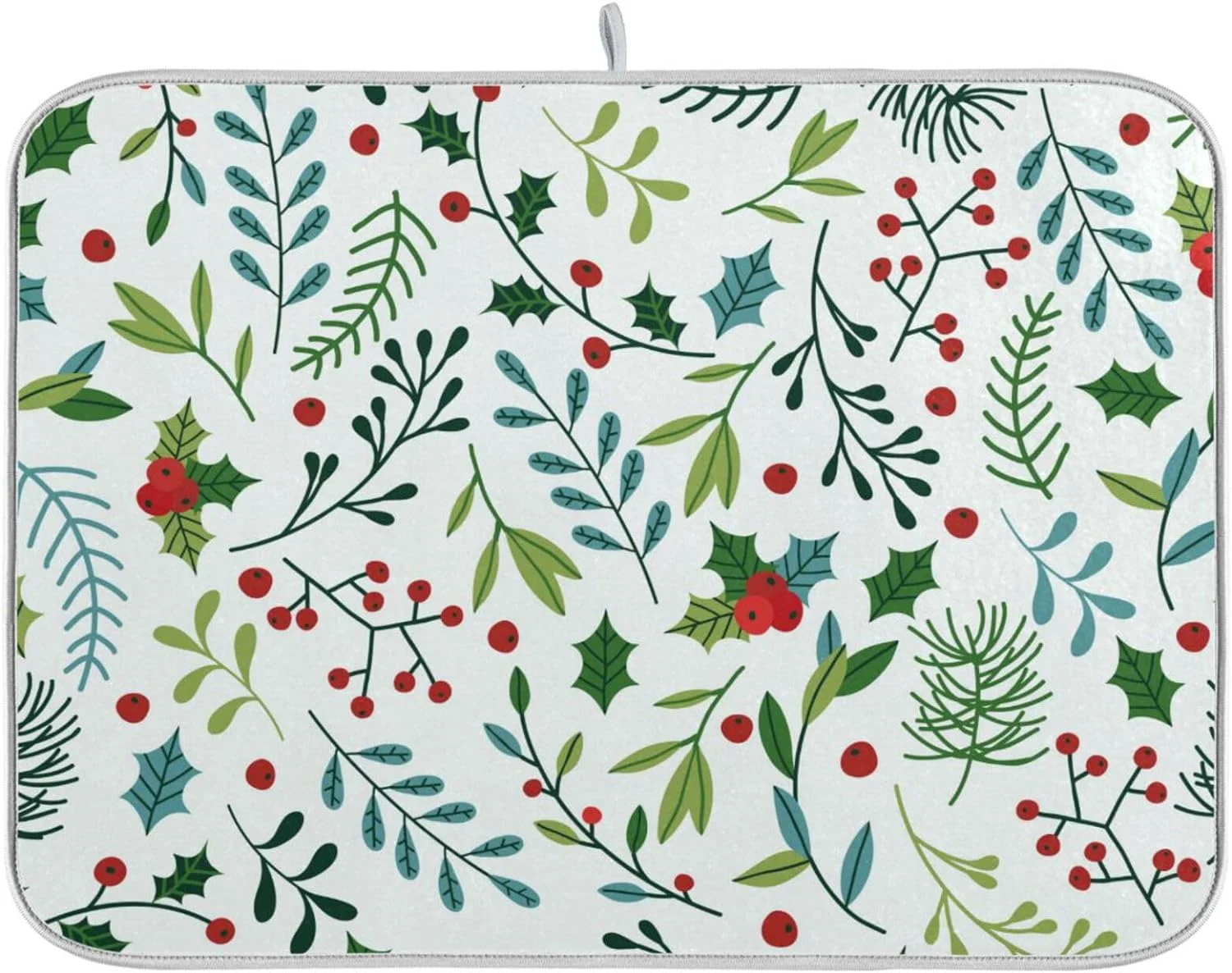 Coolnut Christmas Spruce Branches Dish Drying Mat Absorbent Heat Resistant Reversible Dish Draining Mat for Kitchen Countertops Sinks,24