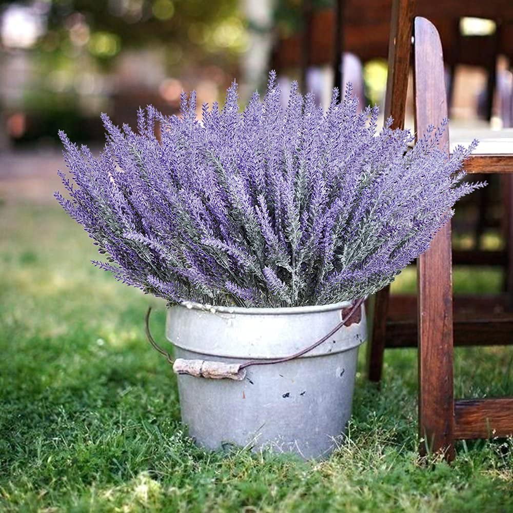 Zukuco Artificial Lavender Flowers Plants 8 Pieces, Lifelike UV Resistant Fake Shrubs Greenery Bushes Bouquet to Brighten up Your Home Kitchen Garden Indoor Outdoor Decor