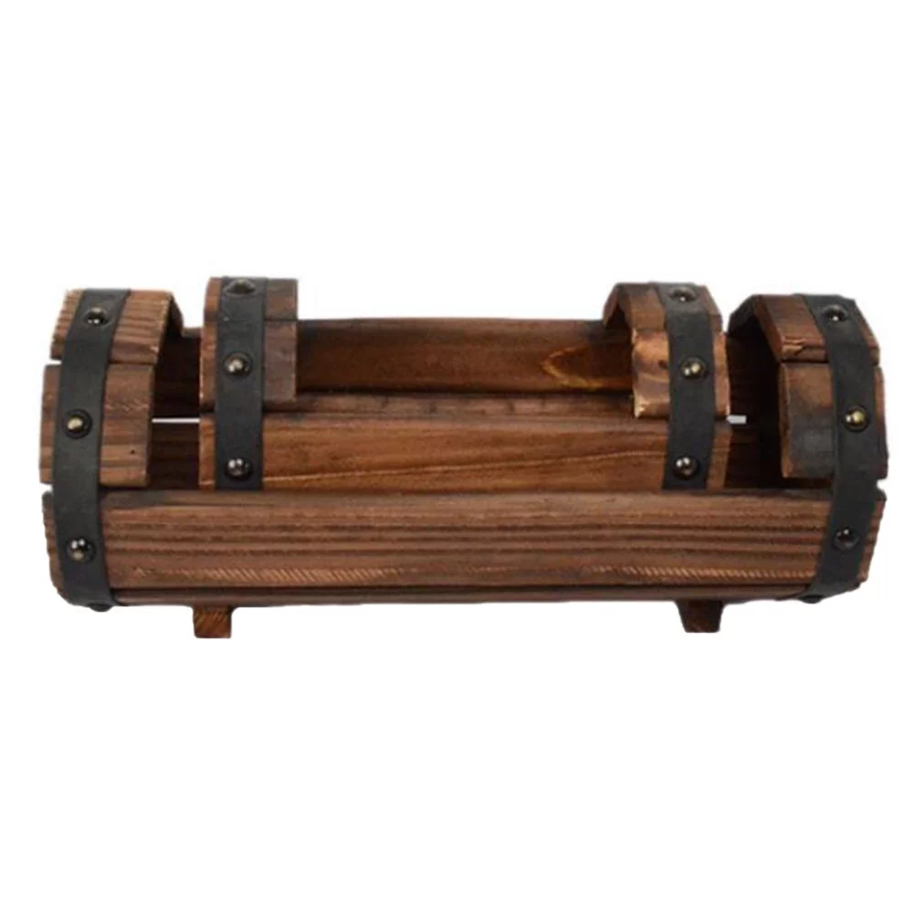 Qumonin Rustic Half Barrel Planters 2Pcs Wooden Flower Pot for Home Garden