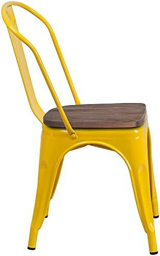 YPDCHB Yellow Metal Stackable Chair with Wood Seat
