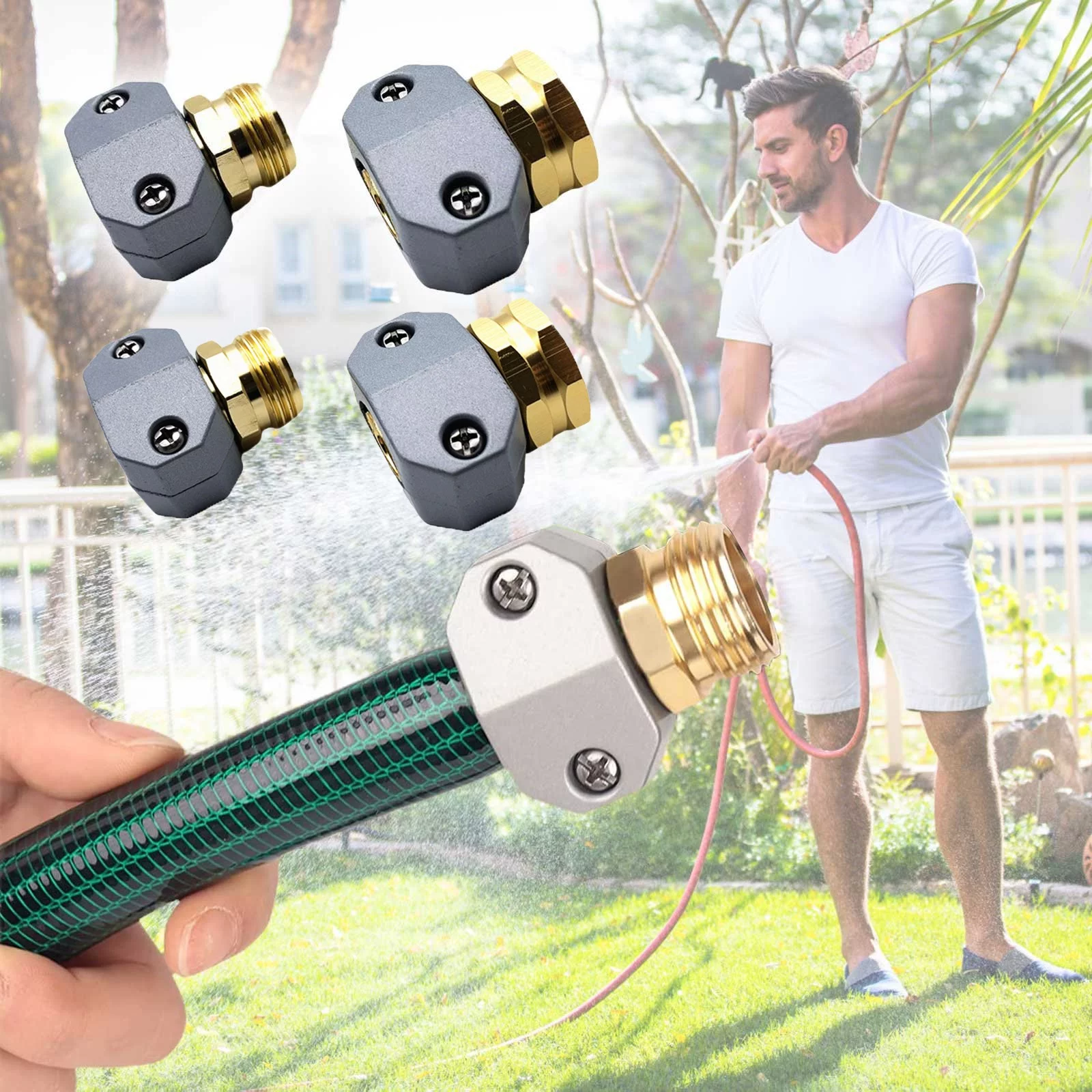 4PC Garden Hose Fittings Aluminum Female And Male With Clamp Water Hose End Connector Fit 3/4 Inch And 5/8 Inch Garden Hos Suit Impulse Sprinkler Head Nozzle County Line Sprayer Hose Hose Shower