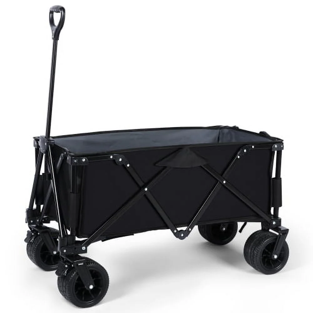 Wagons Cart Heavy-Duty Folding PRO, 265 lbs Collapsible Carts with Wheels, Large Capacity, Outdoor Camping Garden Carts Beach Cart with Universal Wheels, Anti-Skid, Black