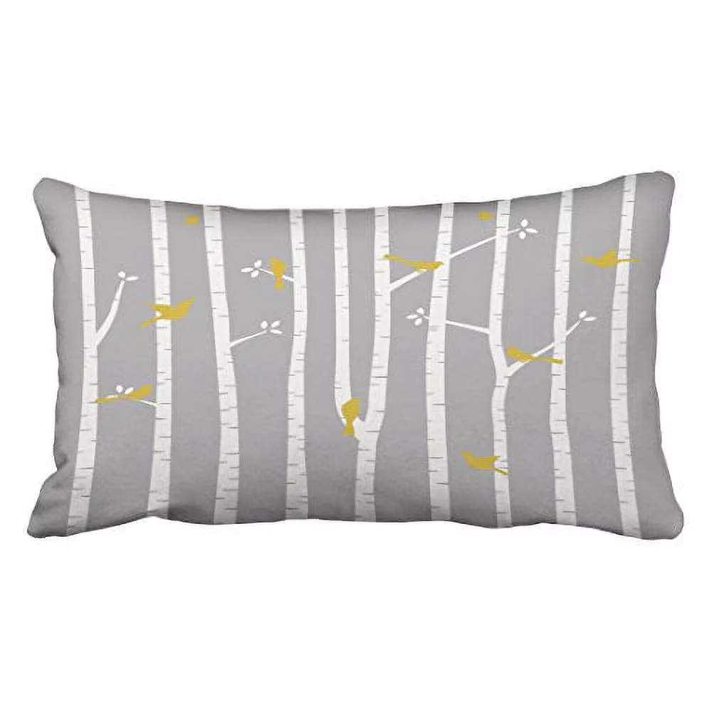 WinHome Yellow Birds in White Birch Trees Grey Print Pattern Decorative Polyester 20 x 30 Inch Rectangle Throw Pillow Covers with Hidden Zipper Home Sofa Cushion Decorative Pillowcases