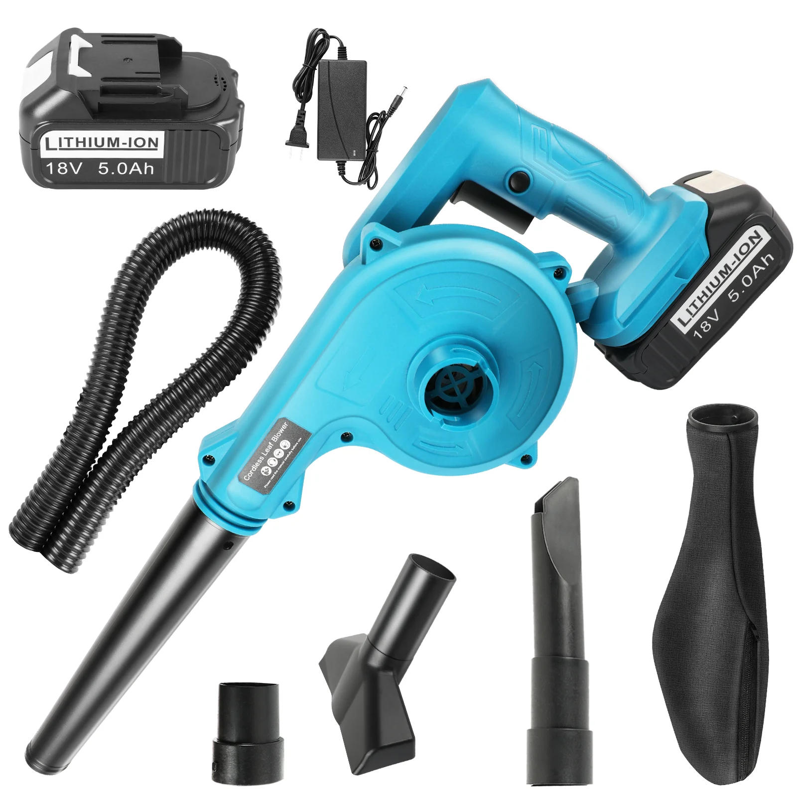 Cordless Blower with 2 Battery & Charge Dust Blower For Makita 18V Lithium Battery 2 in 1 Vacuum Tool Body