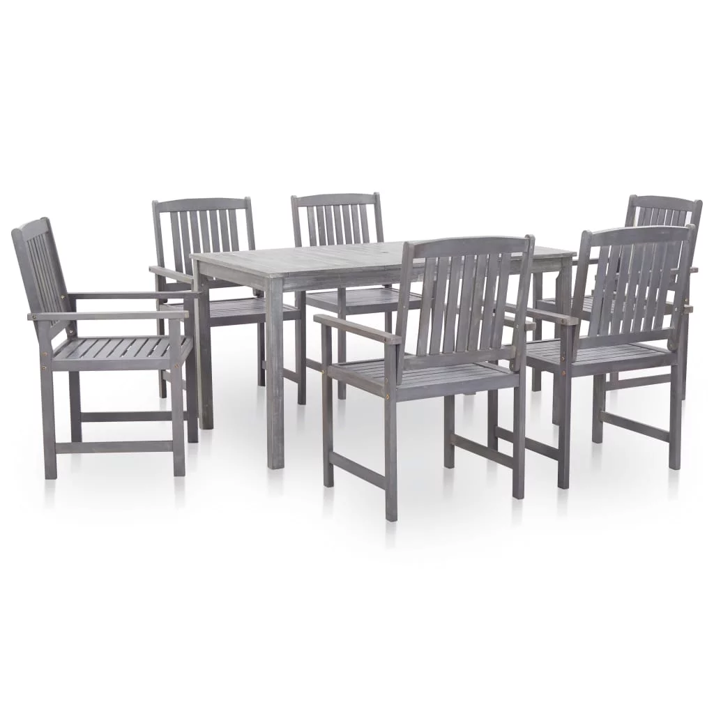 Dcenta 7 Piece Patio Dining Set Gray Wash Solid Acacia Wood