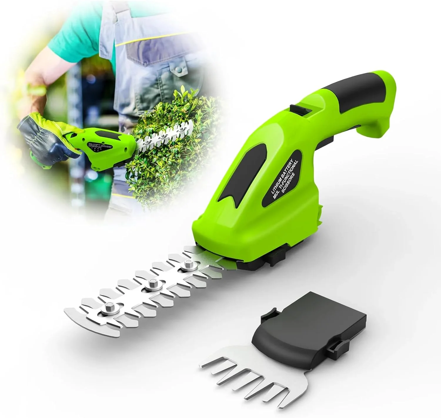 Cordless Grass Shear & Shrubbery Trimmer, 2 in 1 Handheld Hedge Trimmer 7.2V Electric Grass Cutter Rechargeable Battery and USB Cable Included