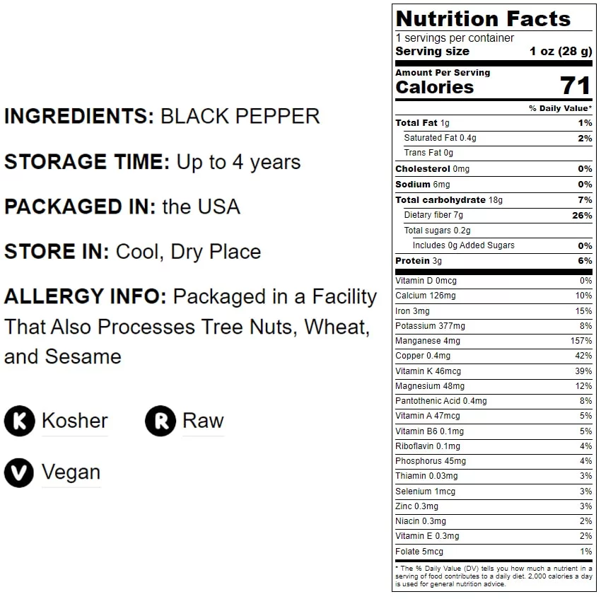Food to Live, Whole Black Pepper, 5 Pounds, Kosher, Vegan