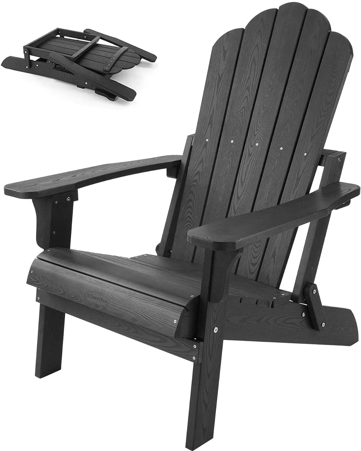 Elegant Adirondack Chair Weather Resistant, Hard Plastic Imitation Wood Stripes Adirondack Chair, Easy to Fold Move & Maintain, Outdoor Chair for Elegant, Backyard Deck, Fire Pit & Lawn Porch- Black