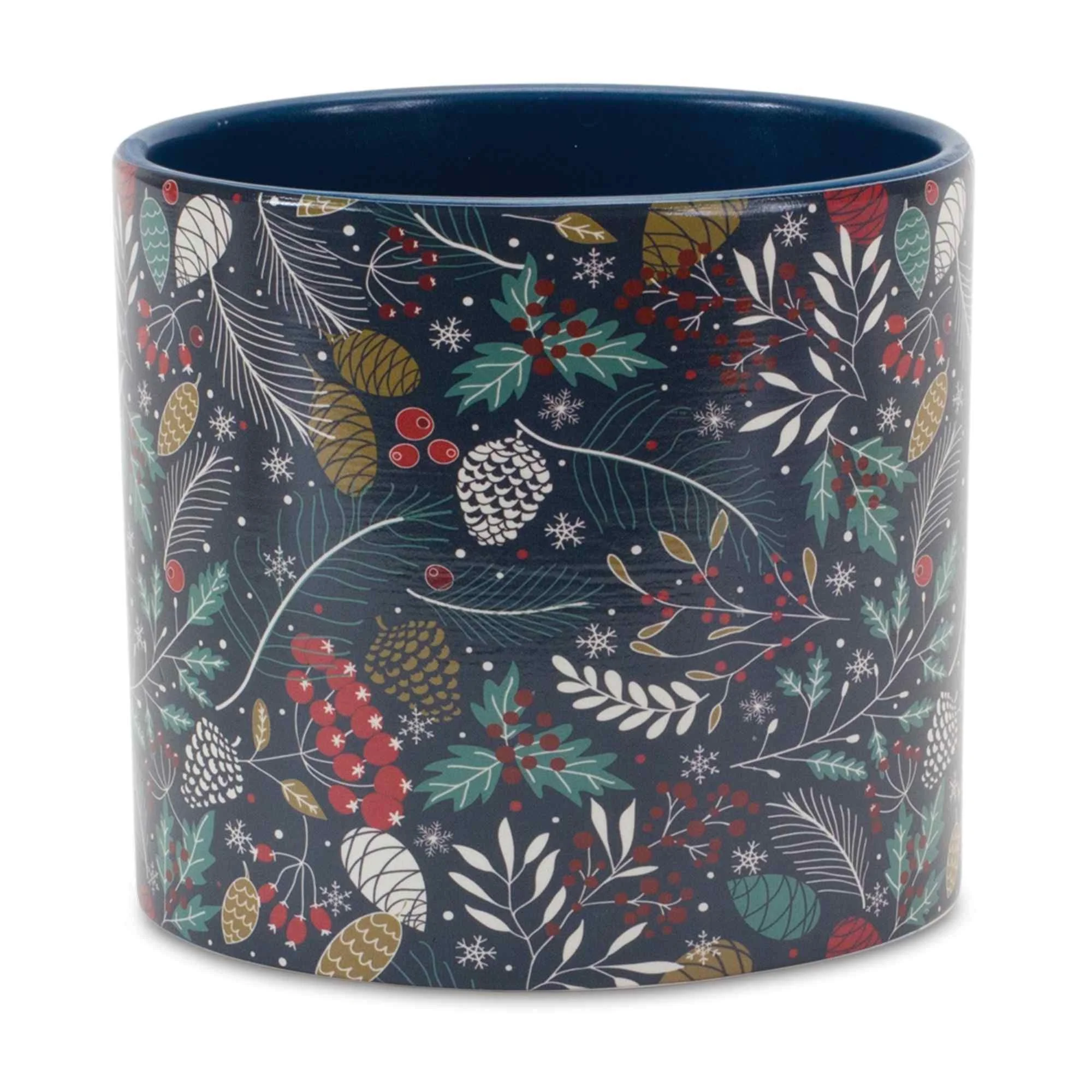 Melrose Set of 4 Blue and White Berry with Pine Tree Christmas Planters 6.25