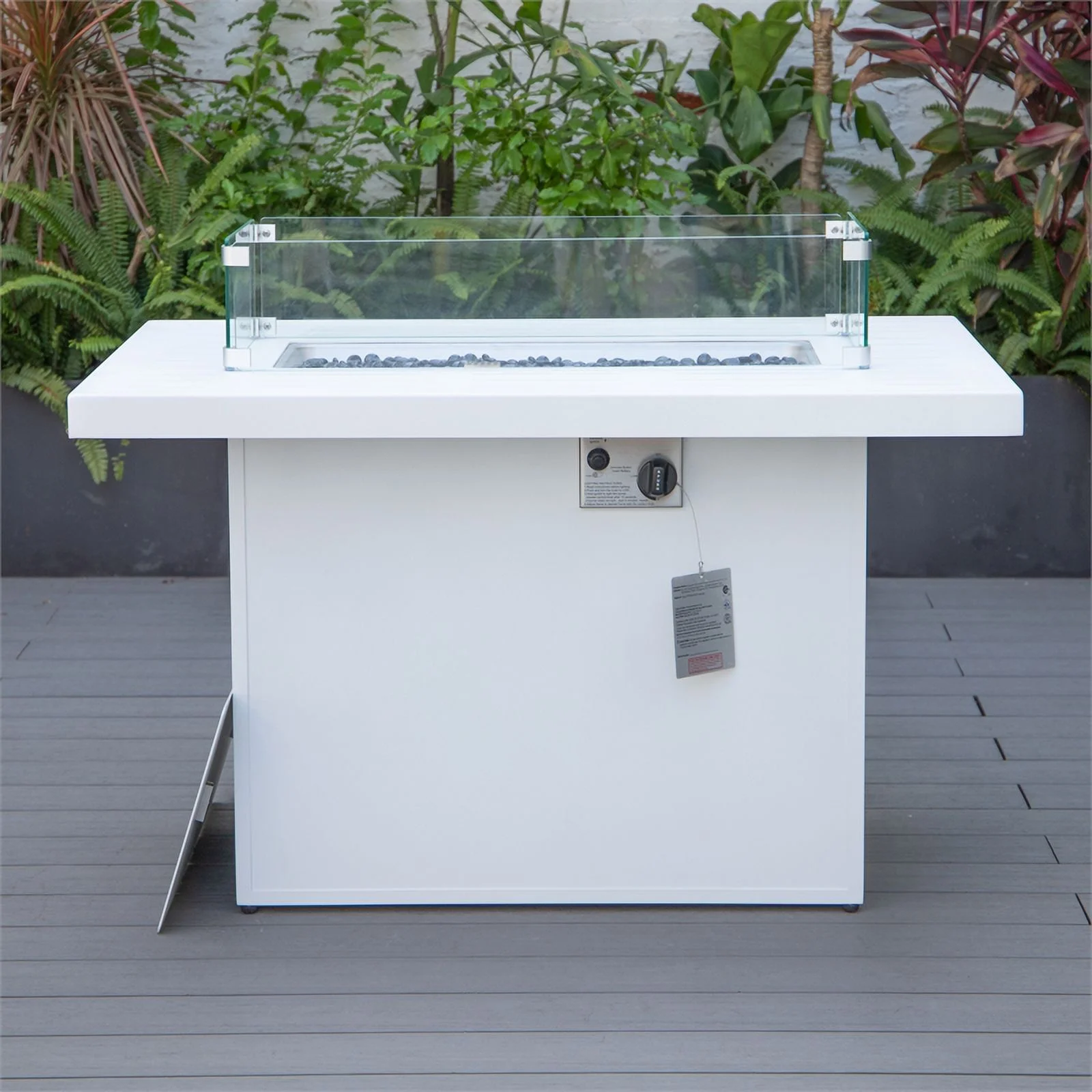 Afuera Living Patio Aluminum Propane Fire Pit Table in White