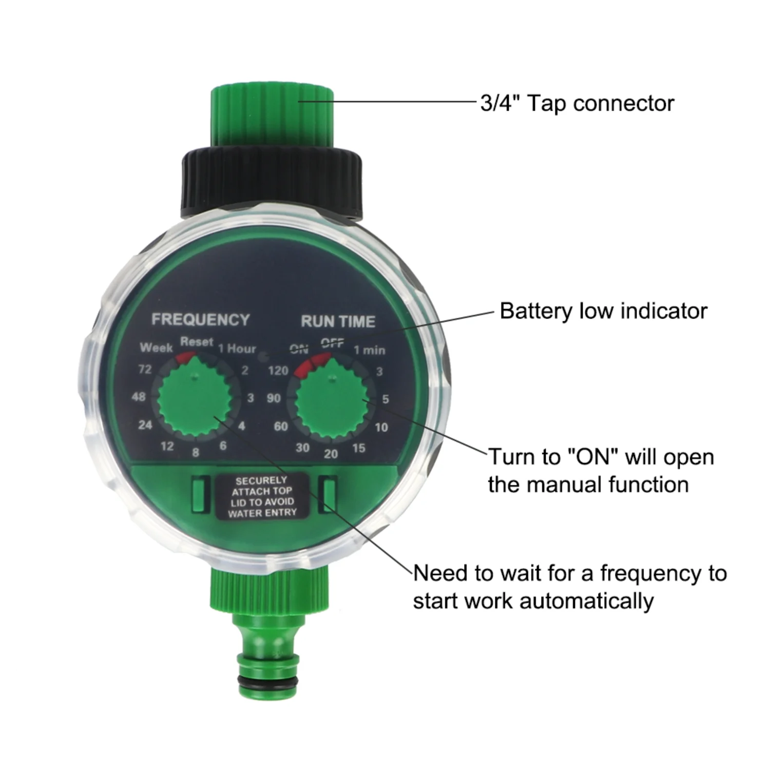 Drip Irrigation System Garden Automatic Irrigation Controller Battery Operated Electronic Water Timer Two Dial Ball Valve Green