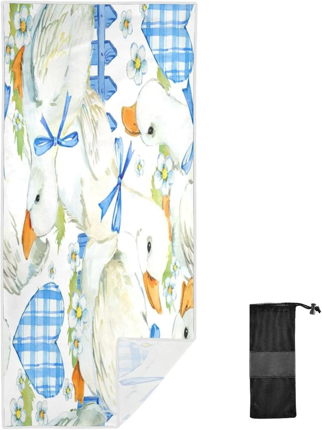 Hyjoy Beach Towels Watercolor Duck Flowers Camping Towels Sand Free Beach Towel 30x60 Inch Large Beach Towels Quick Dry Bath Travel Towels Pool Yoga Beach Mat for Men Women