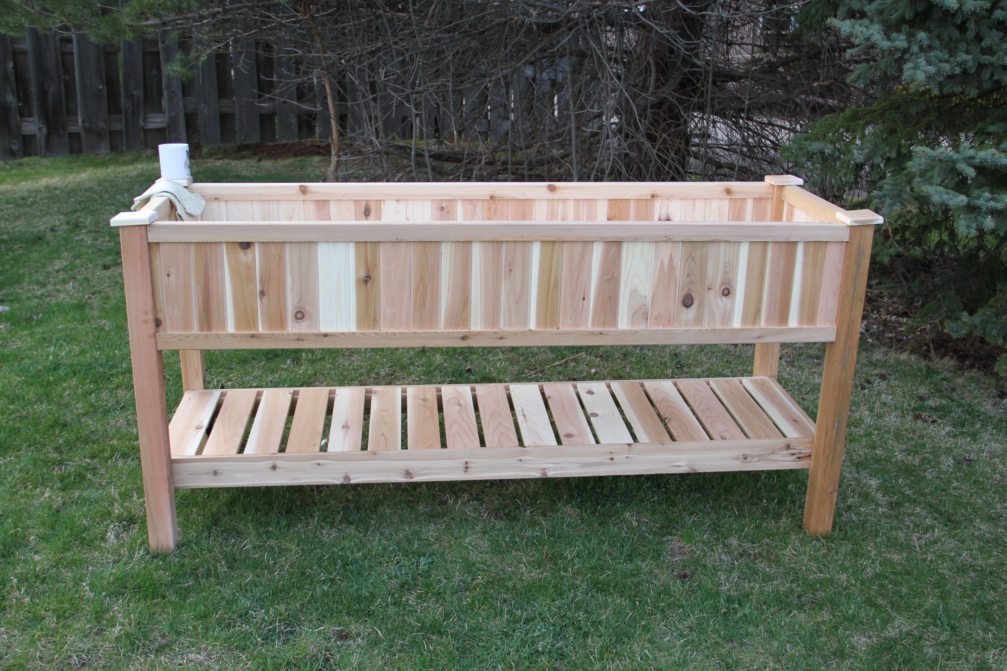 Pharmtec  Cedar Raised Container Garden Planter with Bottom Shelf - Large