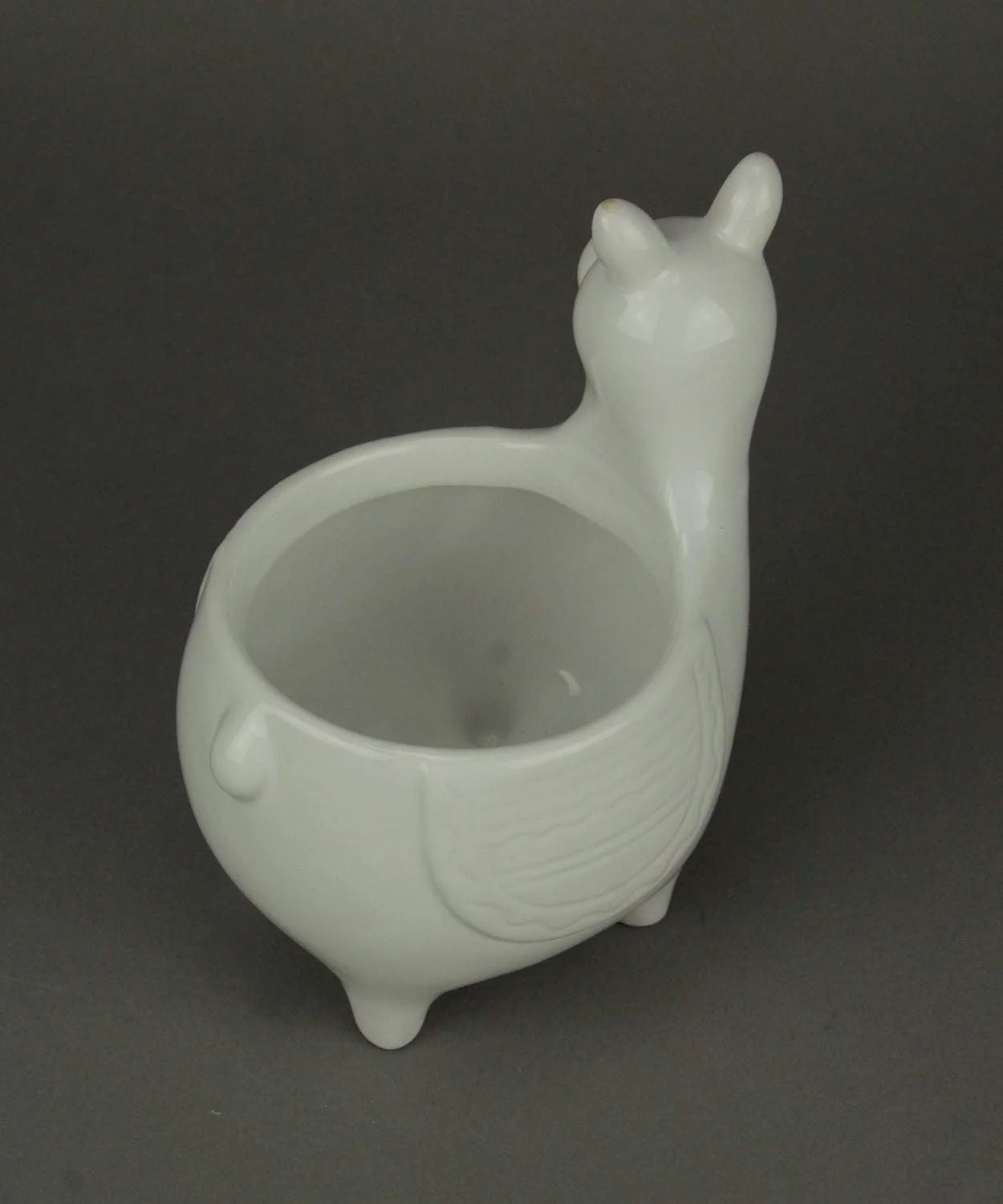 White Ceramic Standing Llama Planter Statue
