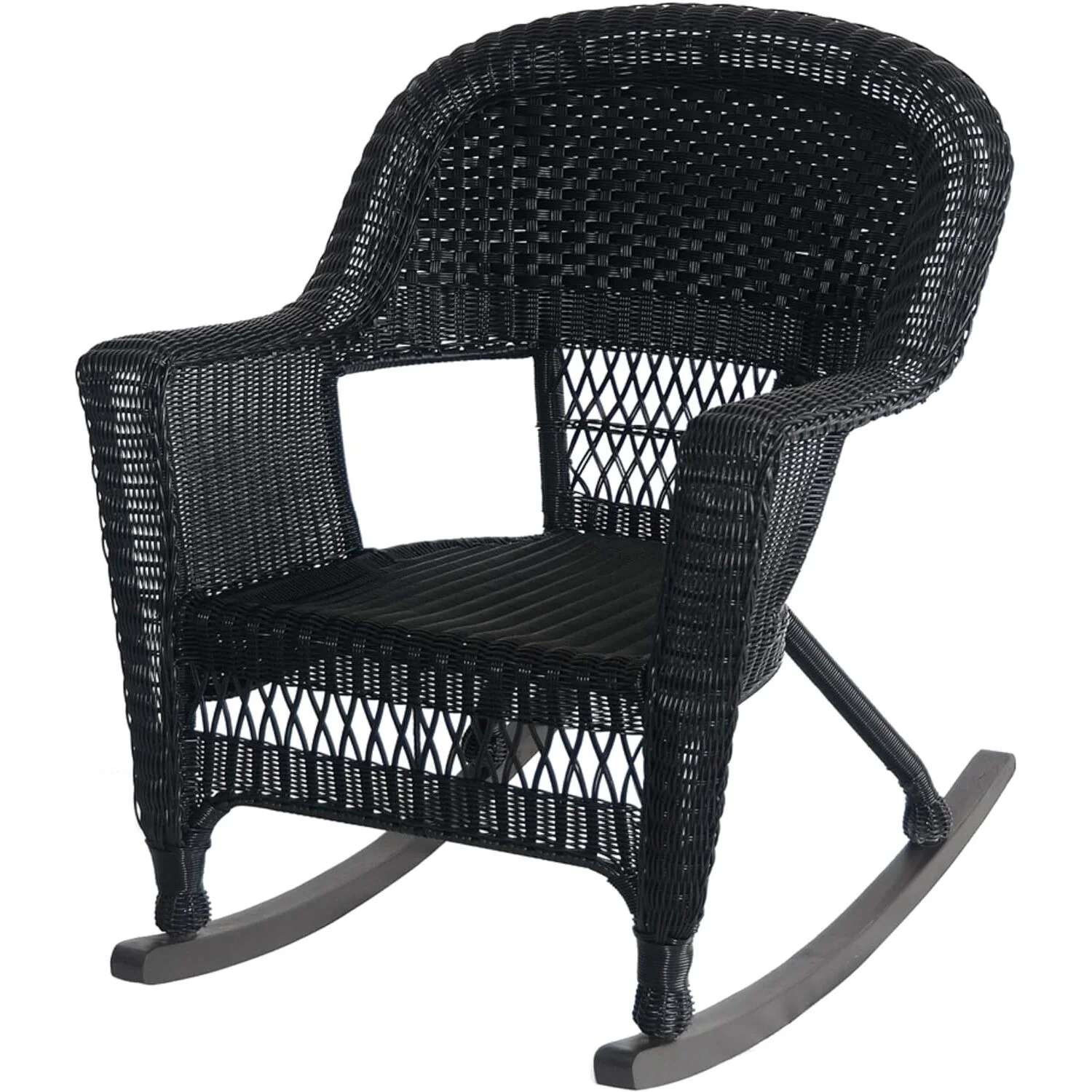 Jeco Wicker Rocker Chair in Black with Tan Cushion (Set of 2)