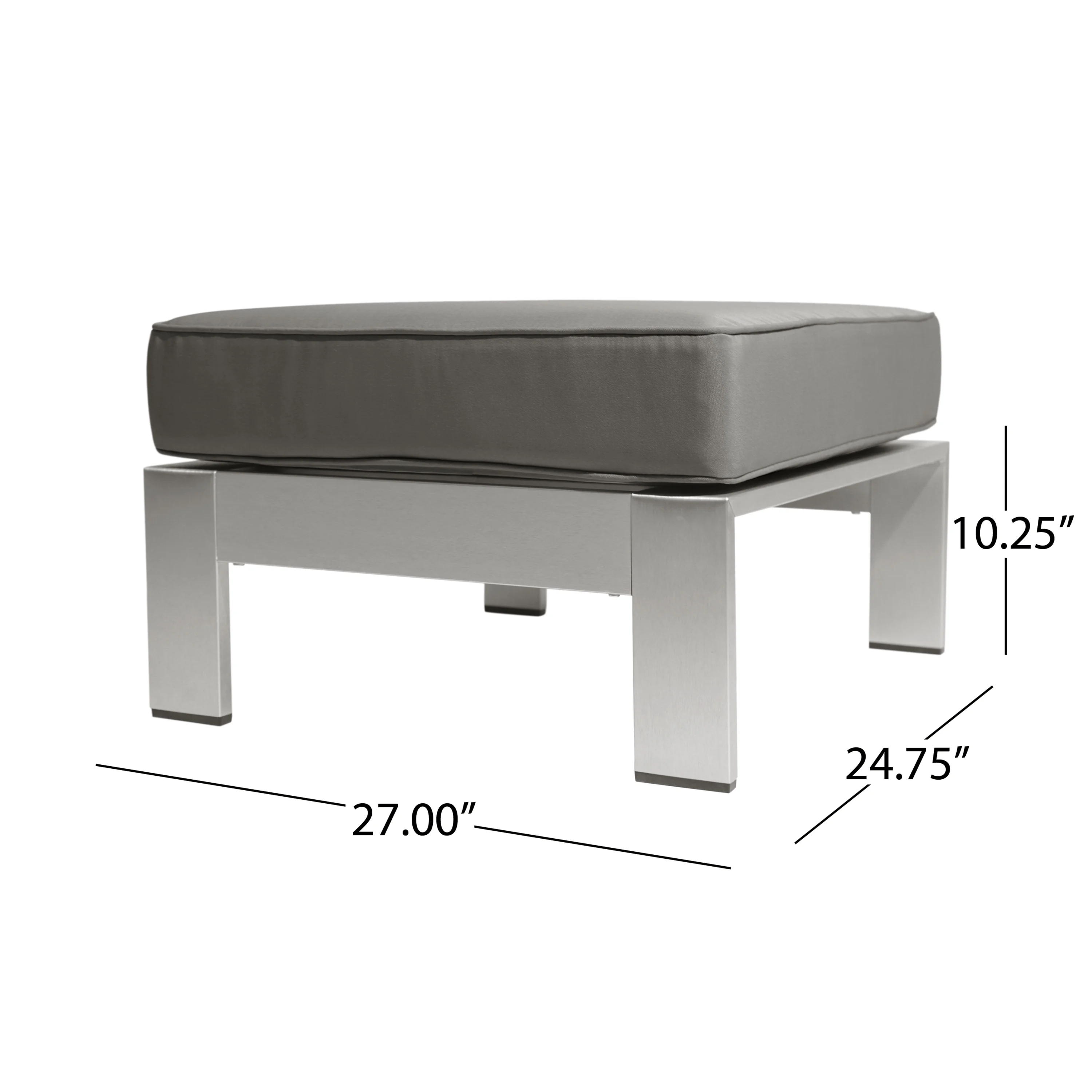 Gannon Outdoor 5 Piece Aluminum Club Chair Chat Set with Ottomans and Side Table, Silver and Khaki