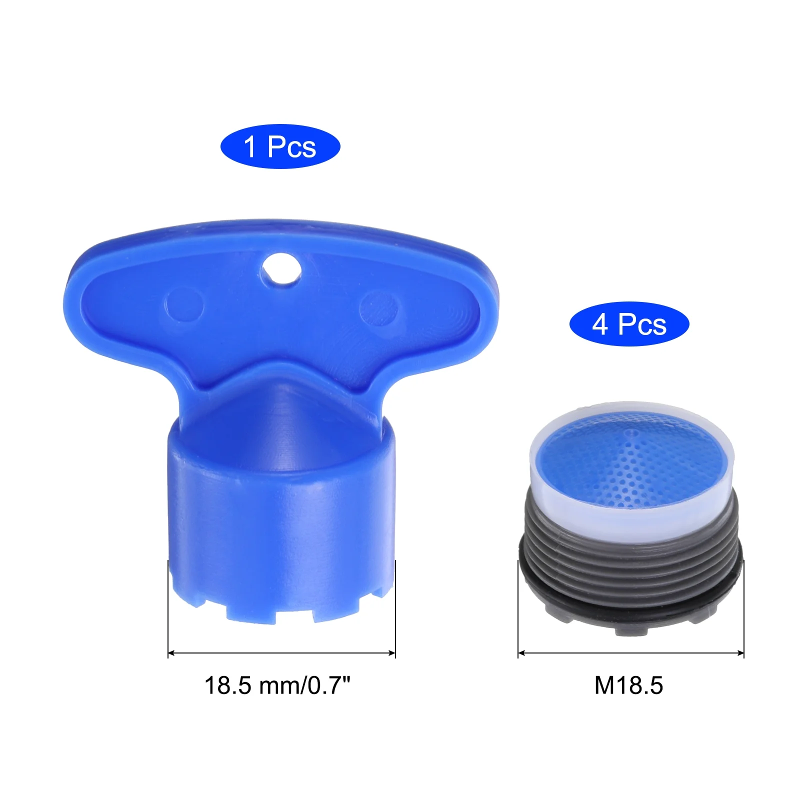 Uxcell 4pcs M18.5 Faucet Aerators with Faucet Aerator Key Removal Wrench for Kitchen, Blue