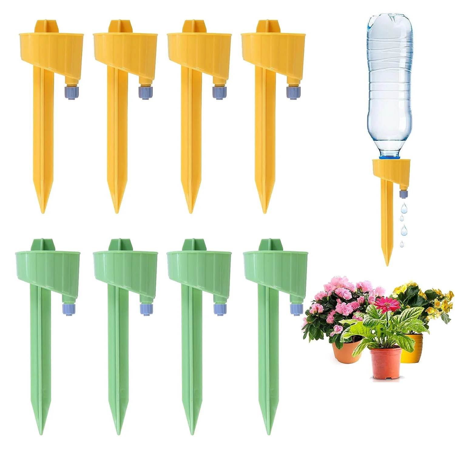 8pcs Adjustable Self Watering Spikes-Plastic Bottle Drip Spikes Water Flow Drip Irrigation System with Control Valve Plant Waterer for Garden Plants Indoor and Outdoor