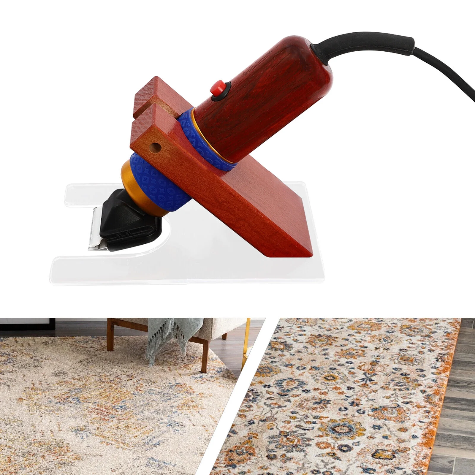 Electric Carpet Trimmer with Shearing Guide, Carpet Shears Low Noise Vibration Rug Trimmer with 2 Blades & Carrying Case
