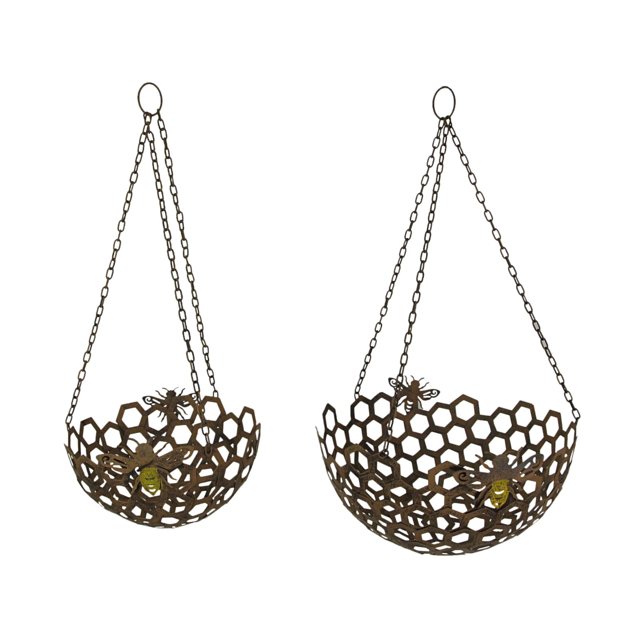 Gerson Rustic Metal Honeycomb Bumblebee Hanging Basket Planter (Set of 2)