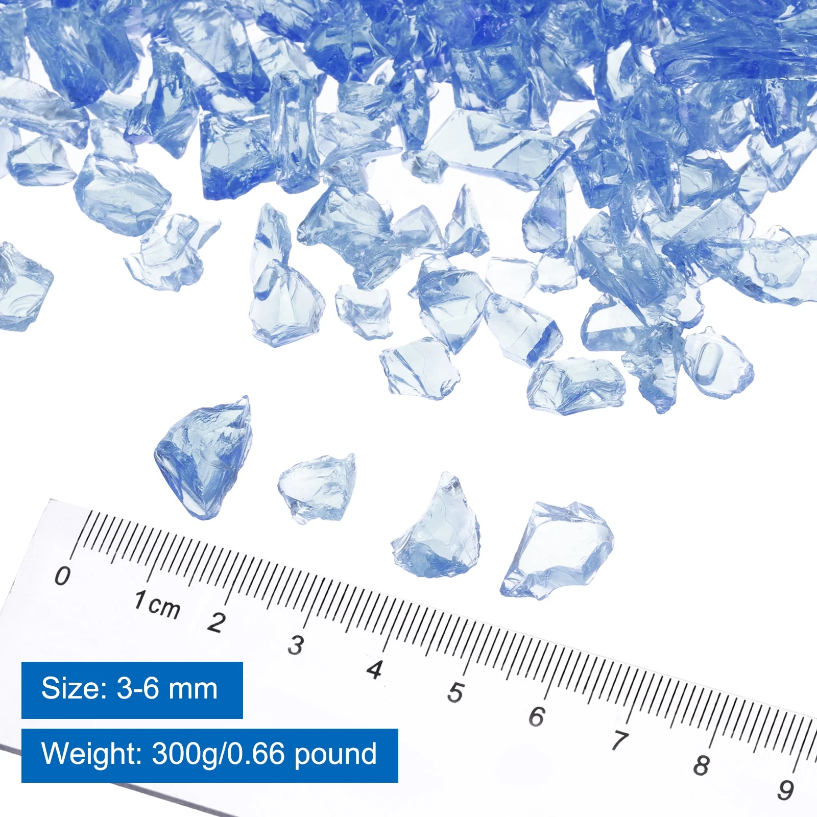 0.66 Pound Fire Glass Stone, 3-6mm Reflective Fire Pit Glass Rock for Fireplace, Blue