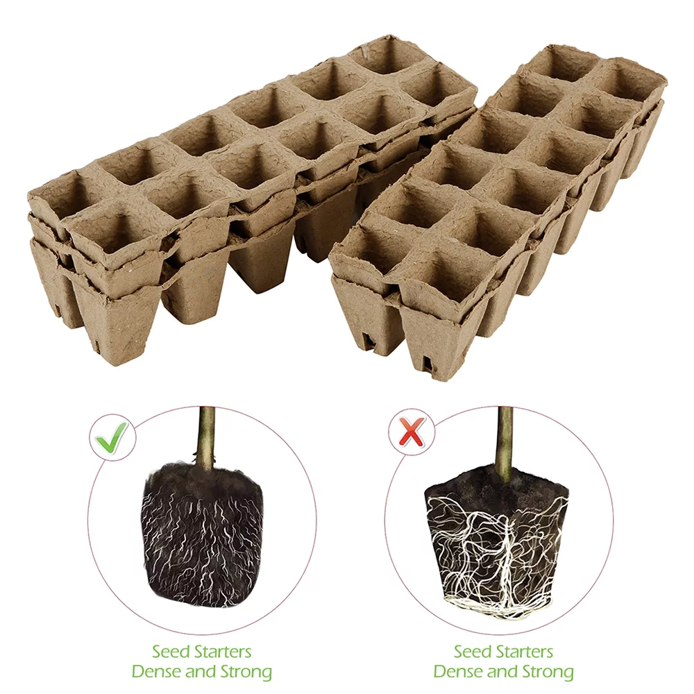HOTBEST 12 Grid Square Seedling Tray Biodegradable Pulp Set 5 Baby Paper Cups + 12 Labels Brown