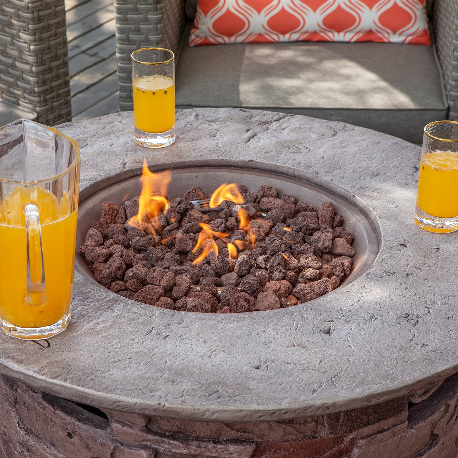 COSIEST 4-Piece Fire Pit Patio Sectional Sofa, Gray Wicker Conversation Set