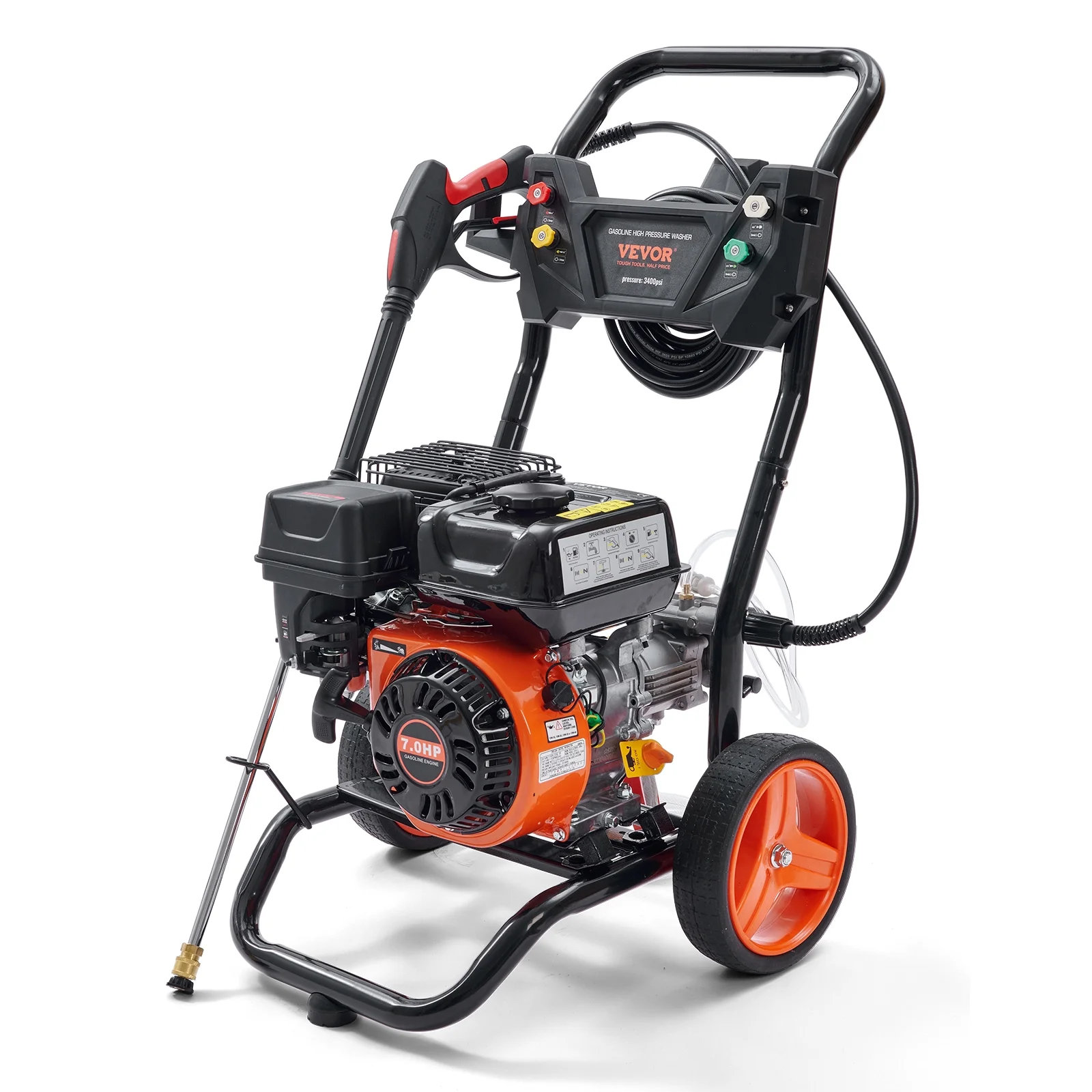 SKYSHALO 3400 PSI 2.6 GPM Gas Pressure Washer w/26 ft High Pressure Hose 5 Nozzles Gas Powered Washer