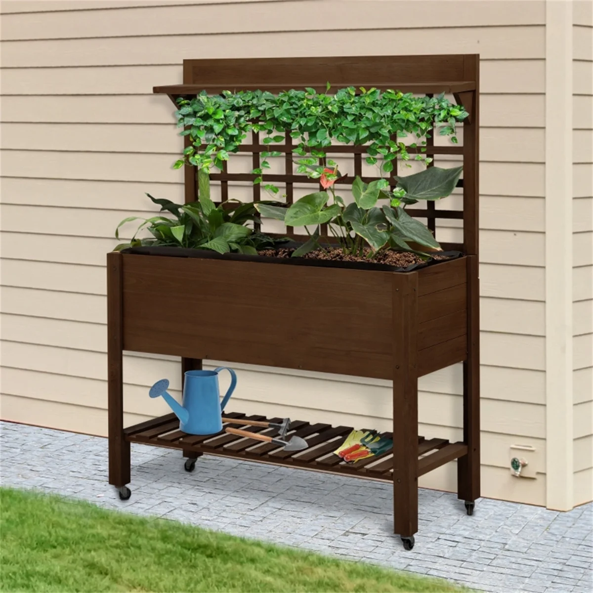Wooden Garden Planter Shelf with Removable Wood Planter Box - Outdoor Indoor Flower Stand Display Rack for Home Garden Patio Decor