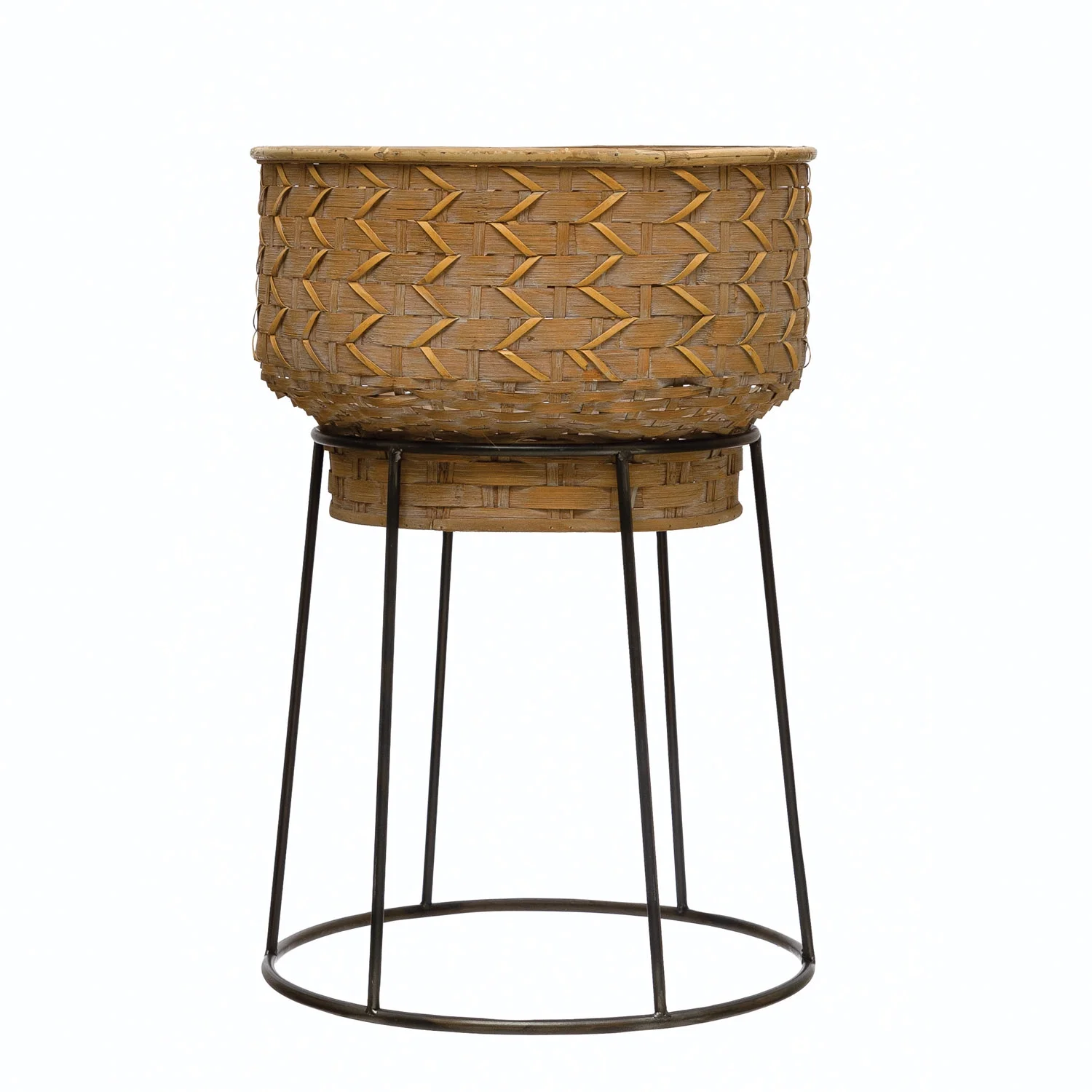 Bloomingville Hand-Woven Rattan Planter with Metal Stand