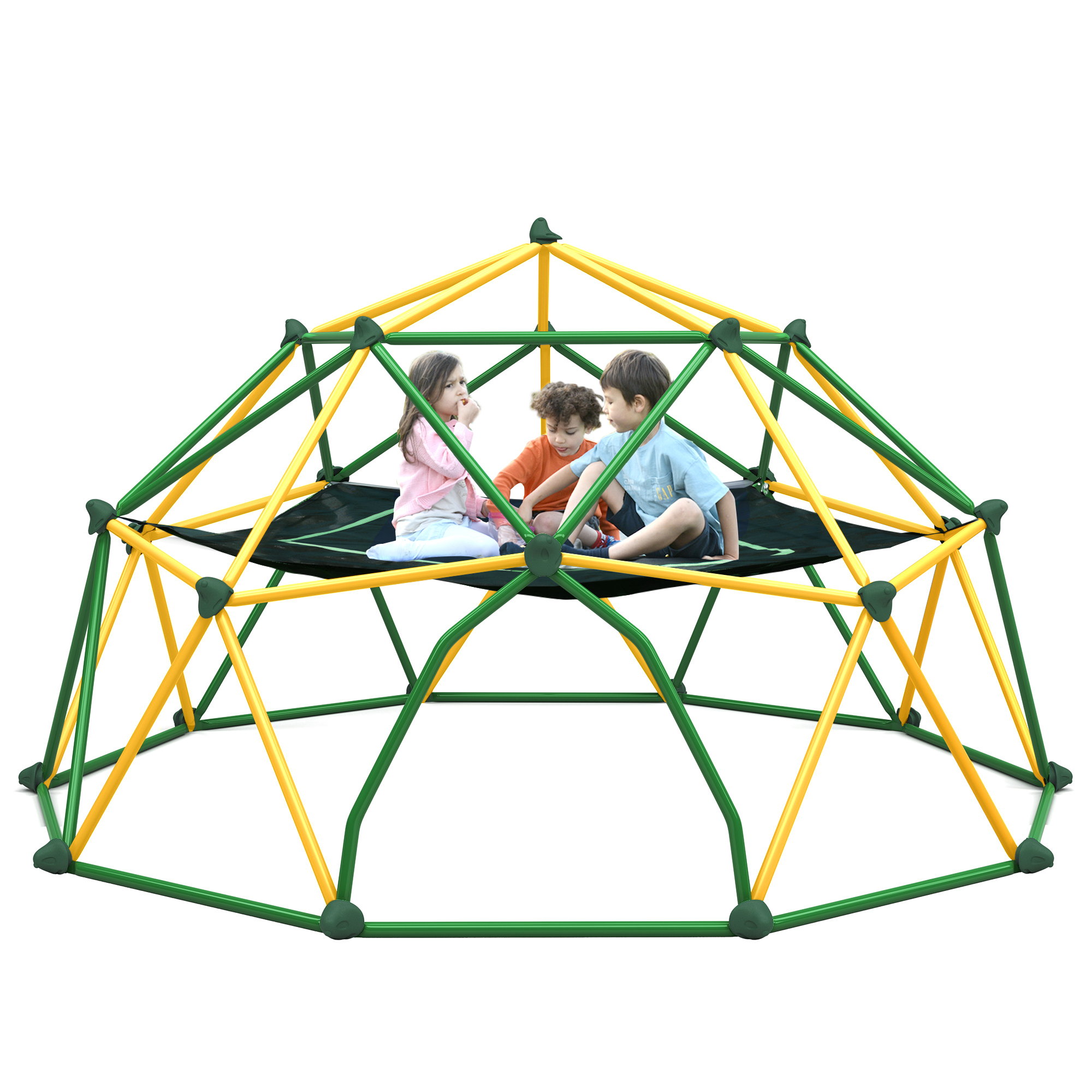 EUROCO 1000LBS 13 FT Geometric Outdoor Dome Climber for 5-7 Kids, Jungle Gym with Hammock for Kids Outdoor Play Equipment , Anti-Rust, UV Resistant, Easy Assembly, Age3+, Yellow