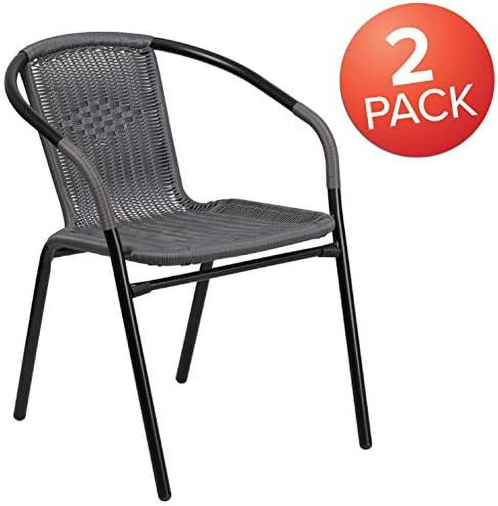 LNSETGC 2 Pack Black Rattan Indoor-Outdoor Restaurant Stack Chair with Curved Back