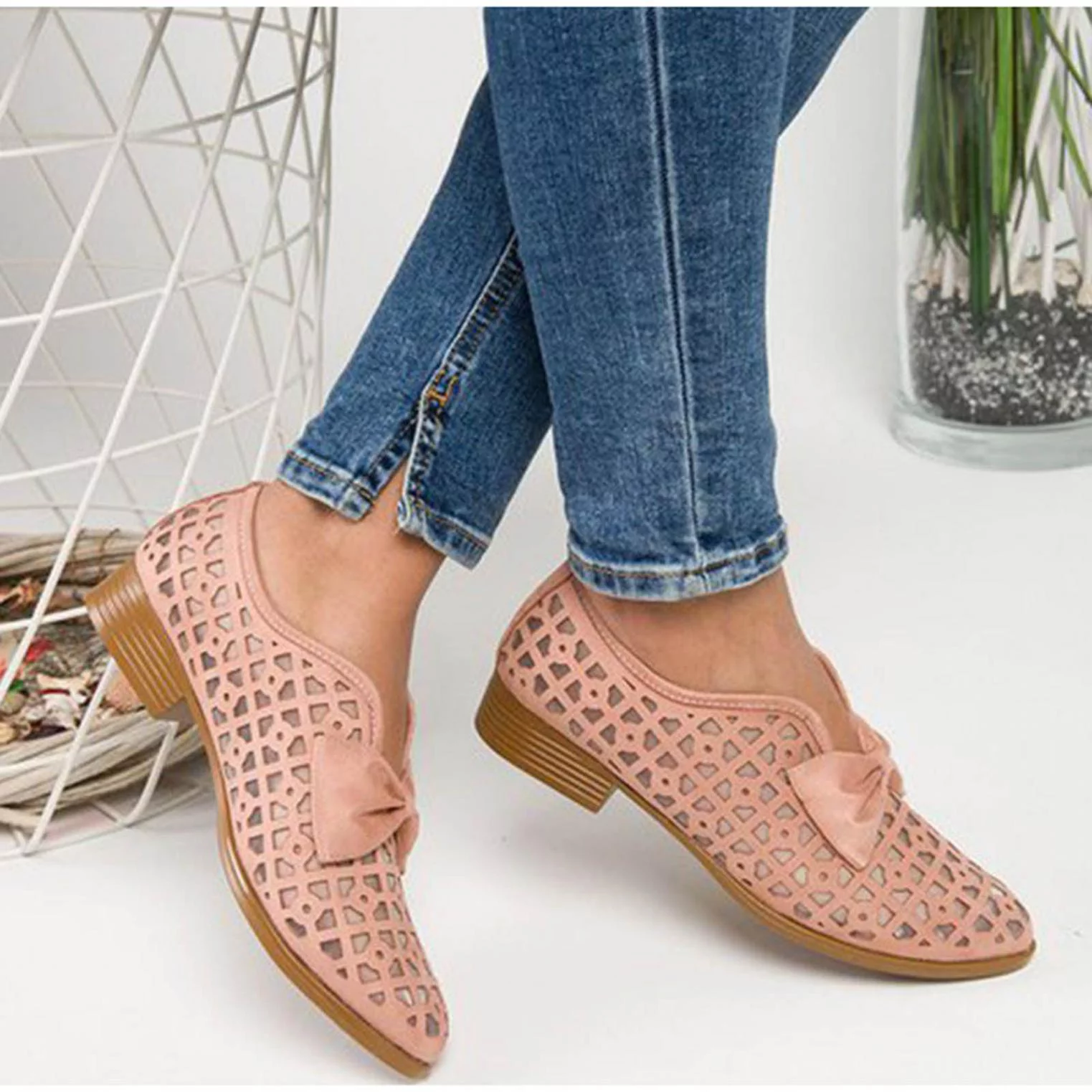 LoyisViDion Women'S Summer Shoes New Personality Casual Hollow Bow Hole Single Shoes Pink 10(42)